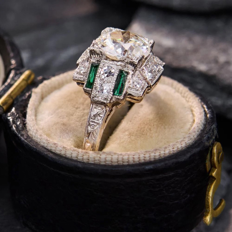 Sotiya Art Deco Round Cut Engagement Ring Sterling Silver-Sotiya