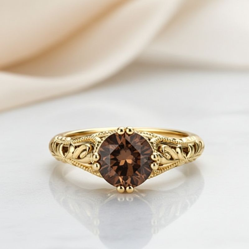 Sotiya Vintage Solitaire Coffee Round Cut Engagement Ring Sterling Silver