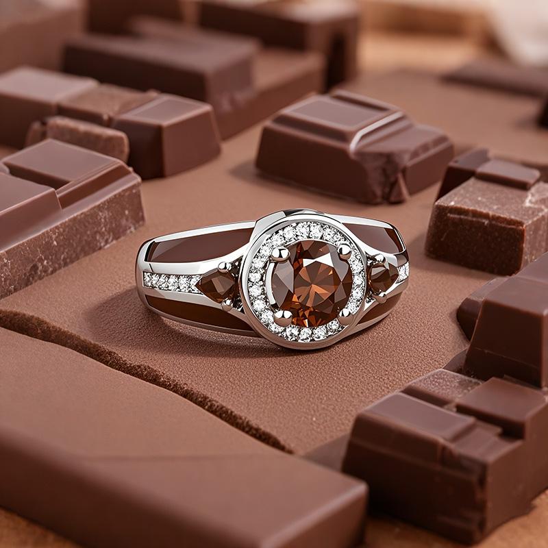 Sotiya Halo Round Cut Coffee Enamel Engagement Ring Sterling Silver-Sotiya