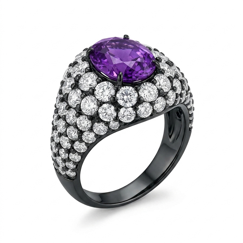 Sotiya Amethyst Oval Cut Pave Engagement Ring Sterling Silver