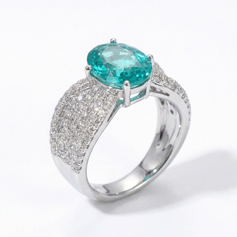 Sotiya Unique Lab Grown Paraiba Oval Cut Engagement Ring Sterling Silver