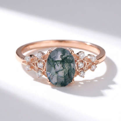 Sotiya Floral Sidestones Moss Agate Oval Cut Engagement Ring Sterling Silver-Sotiya