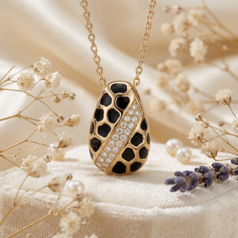 Sotiya Leopard Print Enamel Necklace Sterling Silver-Sotiya