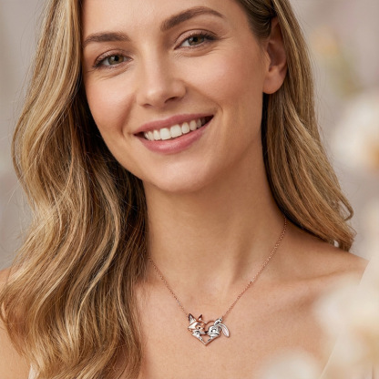 Animal City Bunny and Fox Inspired Couple Heart Necklace-Sotiya