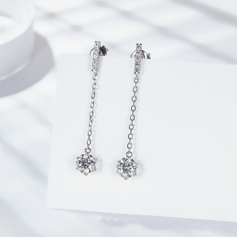 Sotiya Snowflake Round Cut Moissanite Drop Earrings Sterling Silver-Sotiya