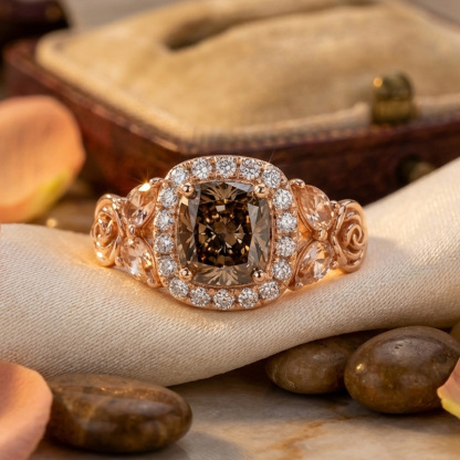 Sotiya Rose Synthetic Morganite Halo Cushion Cut Coffee Engagement Ring Sterling Silver-Sotiya