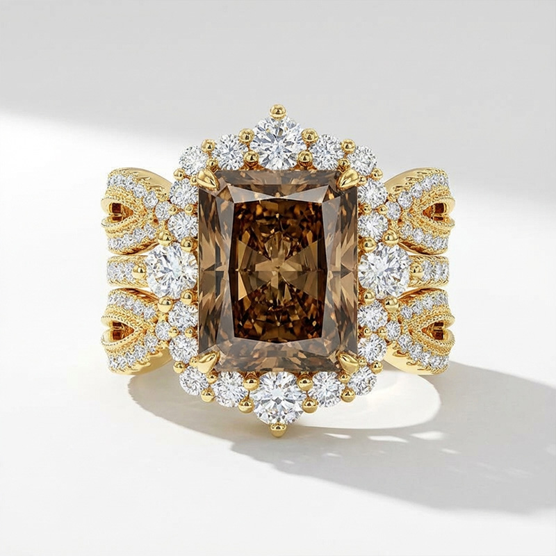 Sotiya Twist Coffee Radiant Cut Enhancer Wedding Bridal Ring Set Sterling Silver