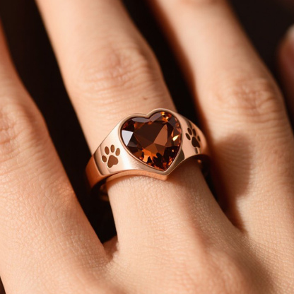 Sotiya Pet Cat Dog Paw Solitaire Coffee Heart Cut Engagement Ring Sterling Silver-Sotiya