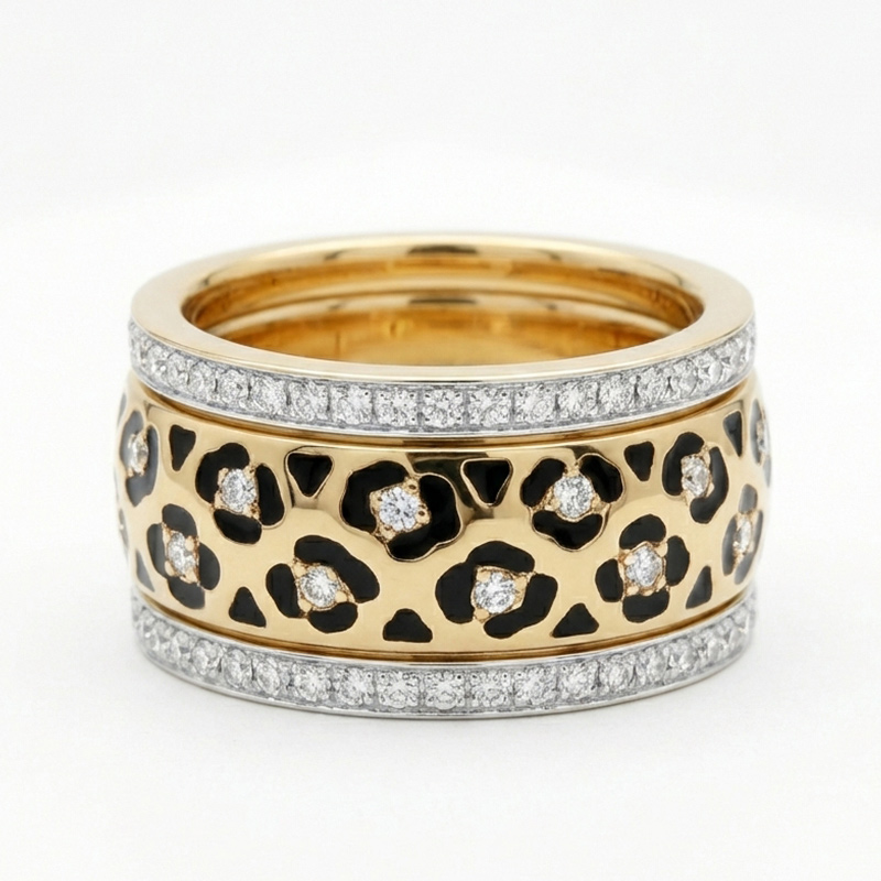 Sotiya Leopard Print Enamel Wide Eternity Ring Sterling Silver-Sotiya