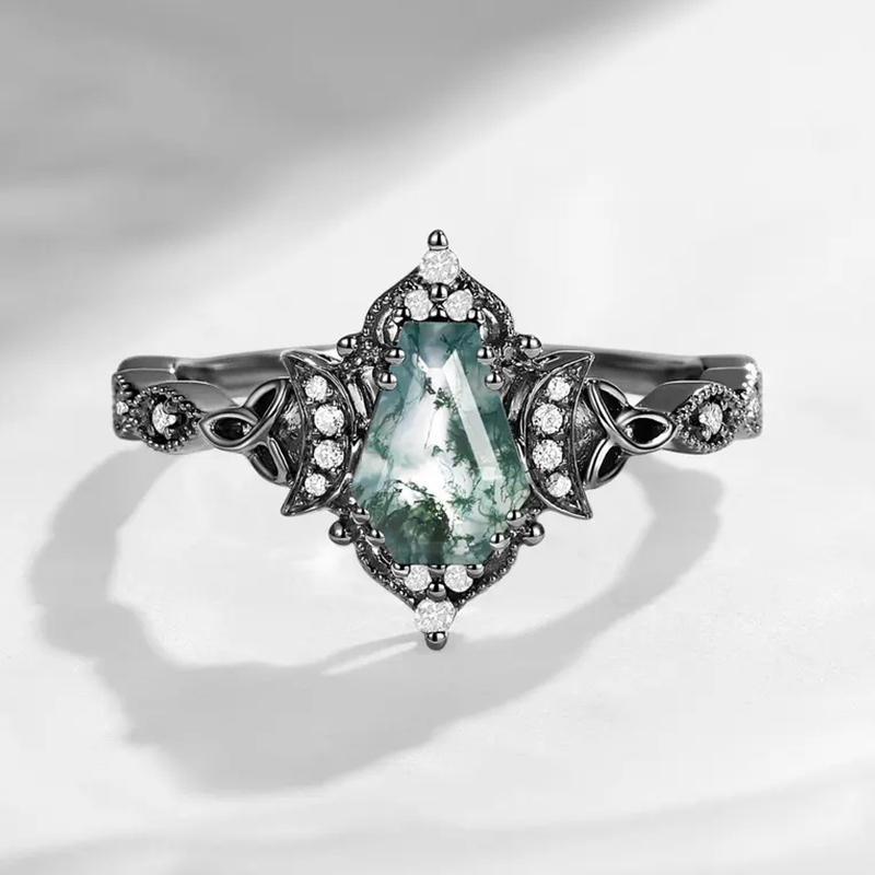 Sotiya Vintage Twist Coffin Cut Green Moss Agate Engagement Ring Sterling Silver-Sotiya