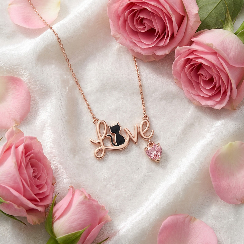 Sotiya 12 Birthstones Love Black Cat Heart Cut Necklace Sterling Silver-Sotiya