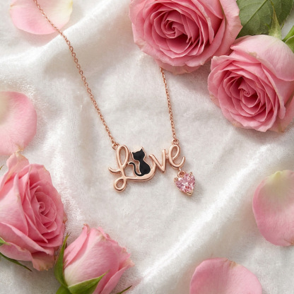 Sotiya 12 Birthstones Love Black Cat Heart Cut Necklace Sterling Silver-Sotiya