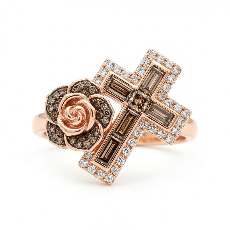 Sotiya Rose Design Faith Cross Coffee Cocktail Ring Sterling Silver-Sotiya