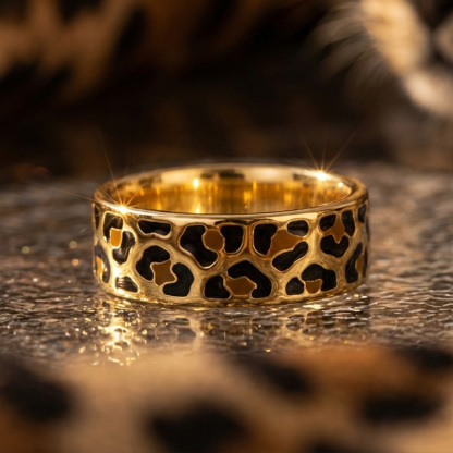 Sotiya Leopard Print Coffee Enamel Ring Sterling Silver-Sotiya