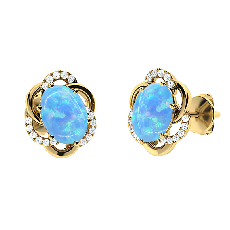 Sotiya Oval Cut Opal Halo Flower Petal Design Stud Earrings Sterling Silver-Sotiya
