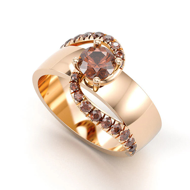 Sotiya Bypass Round Cut Cigar Coffee Engagement Ring Sterling Silver