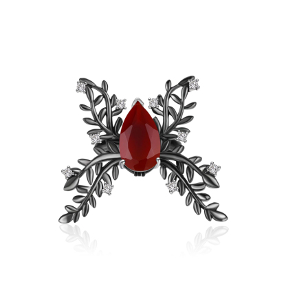 Sotiya Natural Gemstone Red Agate Leaves Butterfly Cocktail Ring Sterling Silver-Sotiya