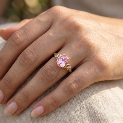 Sotiya Moon Design Pink Oval Fantasy Starbrite Cut Engagement Ring Sterling Silver-Sotiya