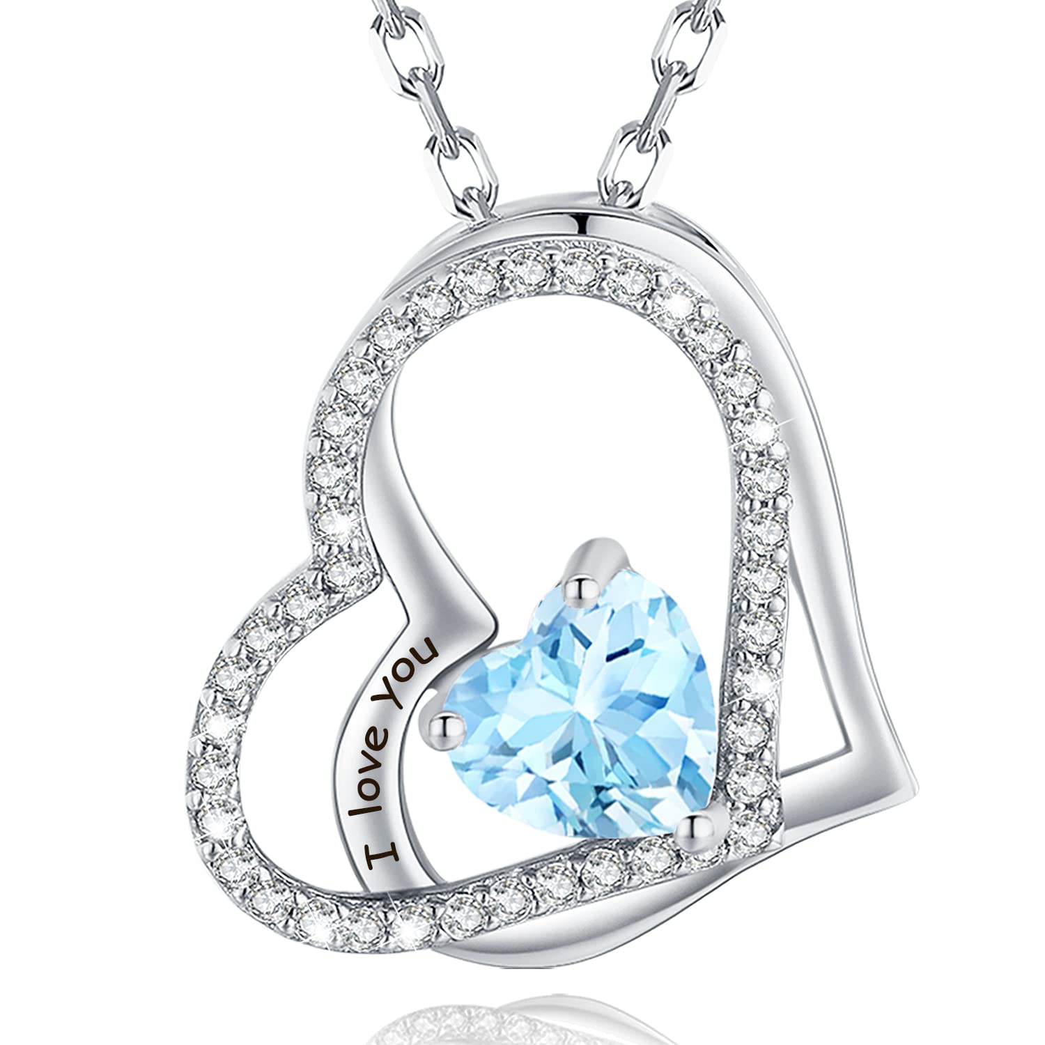 Sotiya 12 Birthstones "I Love You" Double Heart Necklace Sterling Silver-Sotiya