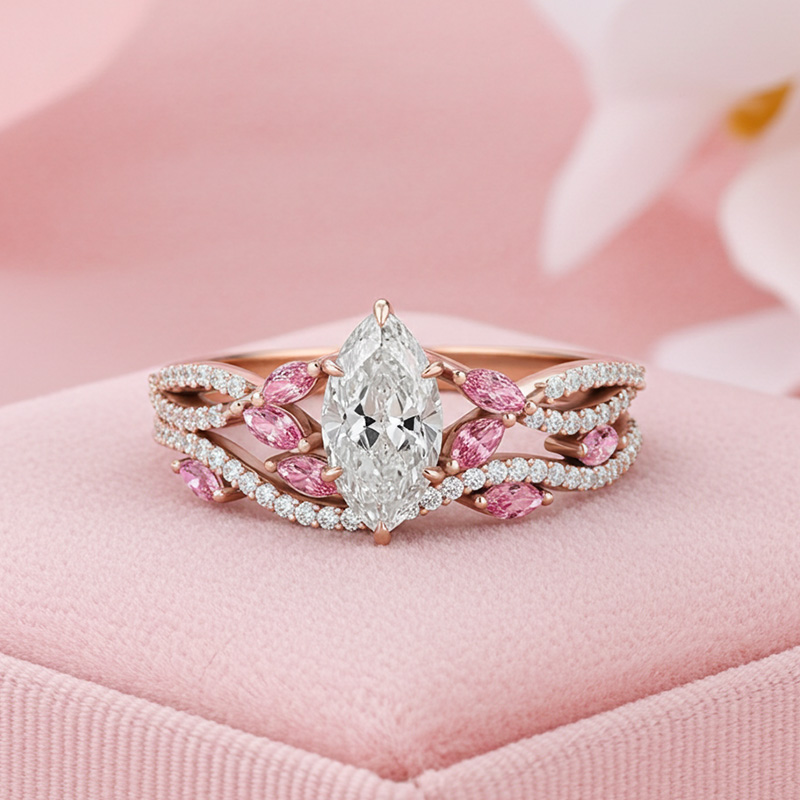 Sotiya Twisted Vine Marquise Cut Luxury Wedding Bridal Ring Set Sterling Silver-Sotiya