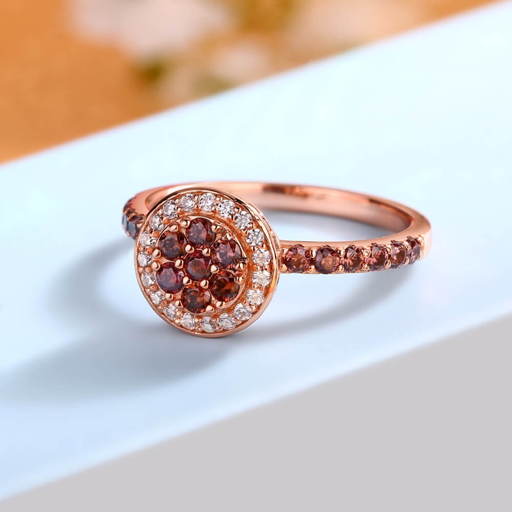 Sotiya Halo Round Cut Chocolate Cluster Ring Sterling Silver-Sotiya