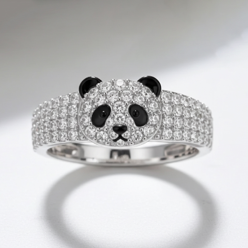 Sotiya Panda Black Enamel Cocktail Ring-Sotiya
