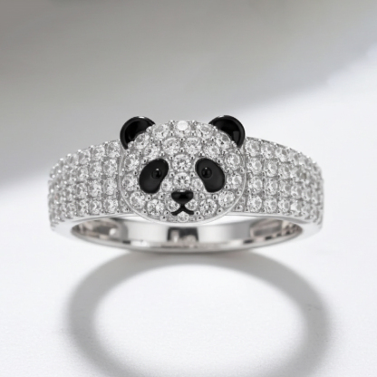 Sotiya Panda Black Enamel Cocktail Ring-Sotiya