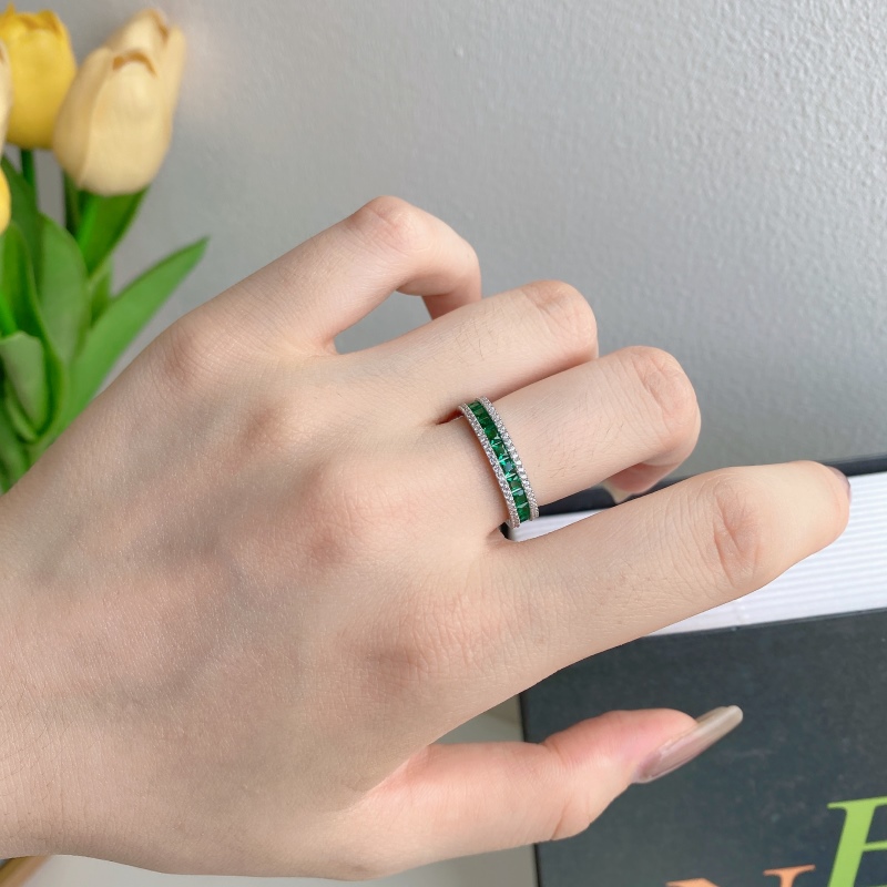 Sotiya Princess Cut Emerald Green Eternity Ring Sterling Silver