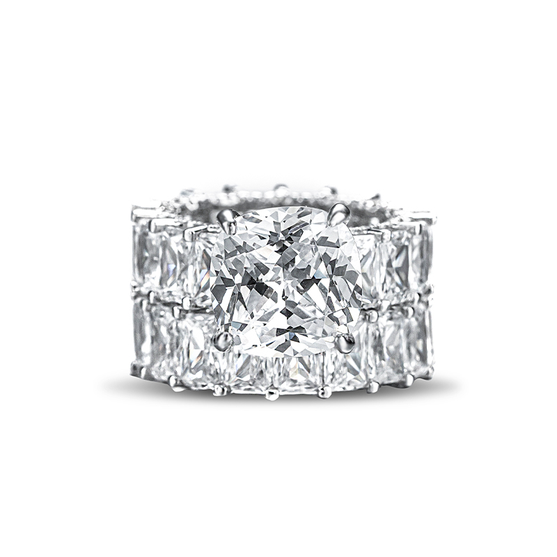 Sotiya Cushion Cut Three Sided Pave Wedding Bridal Ring Set Sterling Silver-Sotiya