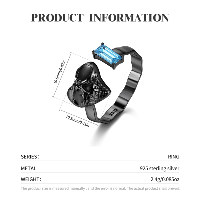 Sotiya Skull Emerald Cut Open Ring Sterling Silver-Sotiya