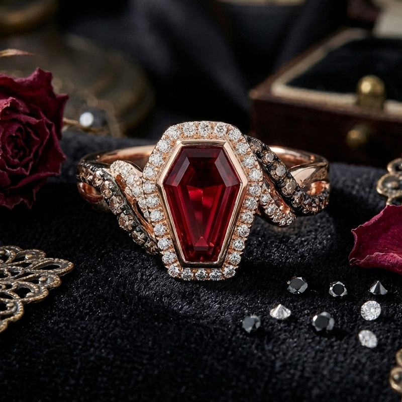 Sotiya Two Tone Twist Shank Halo Coffin Cut Coffee Engagement Ring Sterling Silver-Sotiya