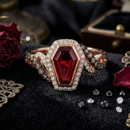 Sotiya Two Tone Twist Shank Halo Coffin Cut Coffee Engagement Ring Sterling Silver-Sotiya