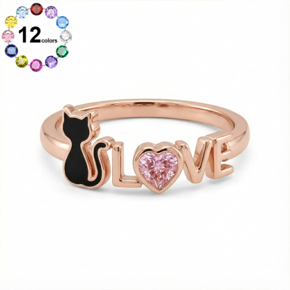 Sotiya 12 Birthstones Love Black Cat Heart Cut Ring Sterling Silver-Sotiya