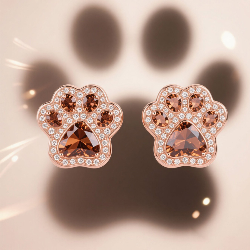 Sotiya Pet Cat Dog Paw Halo Coffee Heart Cut Stud Earrings Sterling Silver-Sotiya