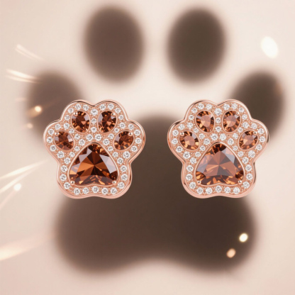 Sotiya Pet Cat Dog Paw Halo Coffee Heart Cut Stud Earrings Sterling Silver-Sotiya