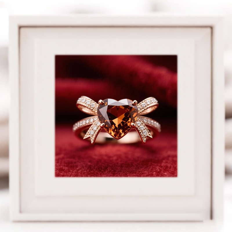 Sotiya Bowknot Heart Cut Coffee Engagement Ring Sterling Silver-Sotiya