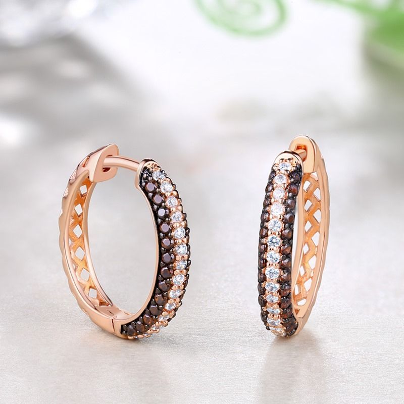 Sotiya Delicate Triple Row Two Tone Design Round Cut Chocolate Hoop Earrings Sterling Silver-Sotiya