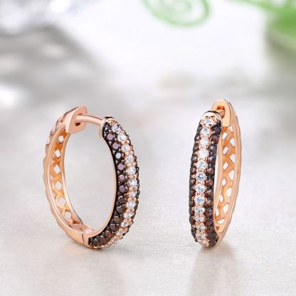 Sotiya Delicate Triple Row Two Tone Design Round Cut Chocolate Hoop Earrings Sterling Silver-Sotiya