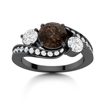 Sotiya Bypass Three Stone Coffee Round Cut Engagement Ring Sterling Silver-Sotiya