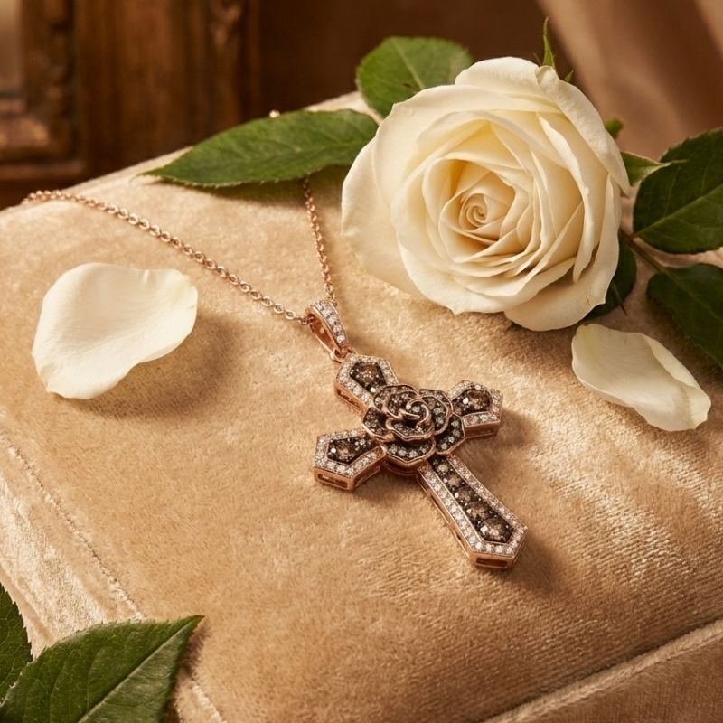 Sotiya Rose Design Faith Cross Coffee Necklace Sterling Silver-Sotiya