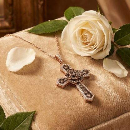 Sotiya Rose Design Faith Cross Coffee Necklace Sterling Silver-Sotiya