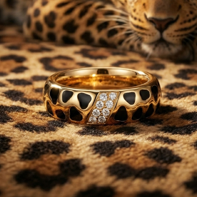 Sotiya Leopard Print Black Enamel Ring Sterling Silver-Sotiya