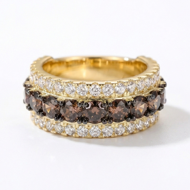 Sotiya Three-Row Round Cut Coffee Women's Wedding Ring Sterling Silver