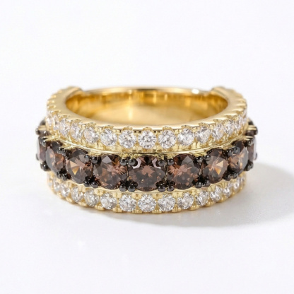 Sotiya Three-Row Round Cut Coffee Women's Wedding Ring Sterling Silver