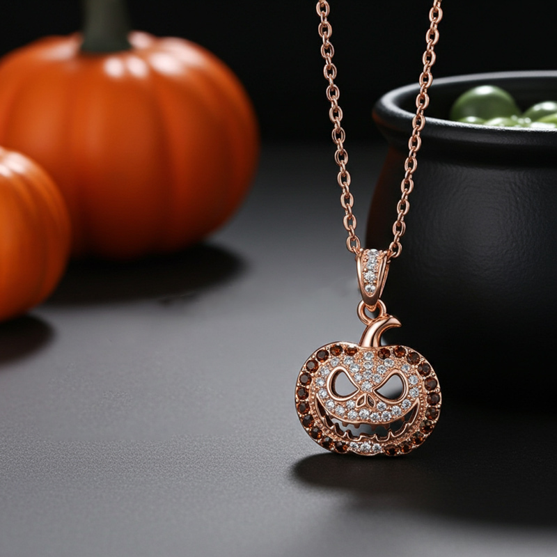 Sotiya Pumpkin Skull Inspired Coffee Necklace Sterling Silver