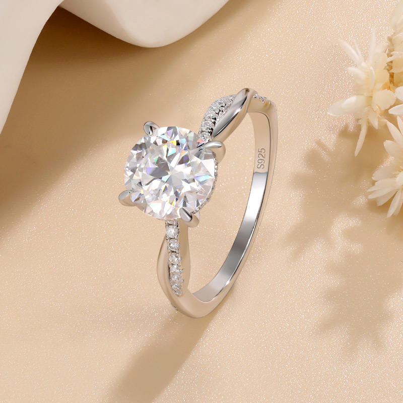 Sotiya Hidden Halo Twist Round Cut Moissanite Engagement Ring Sterling Silver-Sotiya