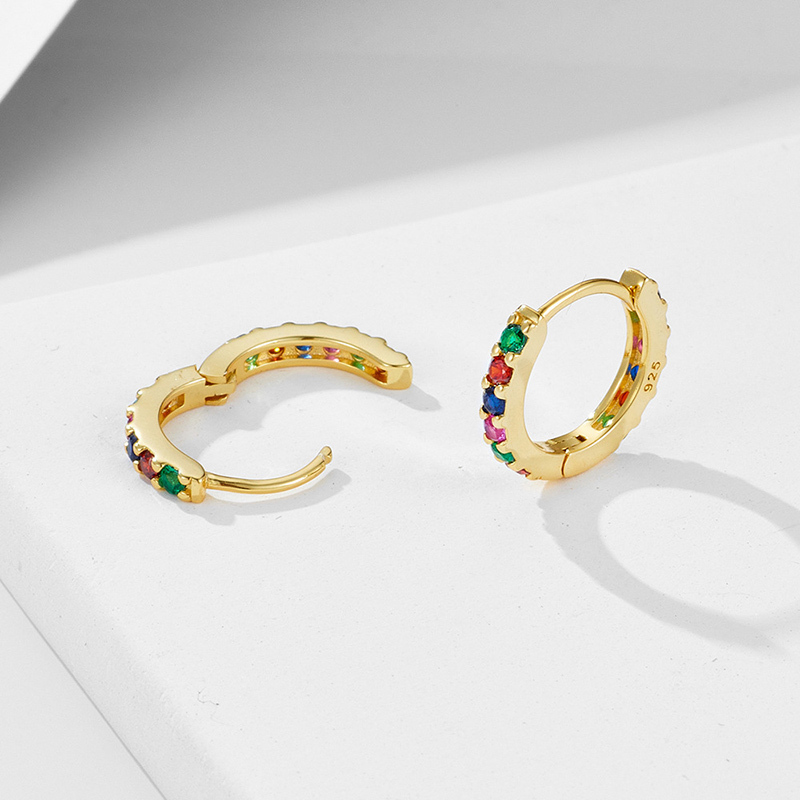 Sotiya Multi Color Rainbow Huggie Hoop Earrings Sterling Silver-Sotiya