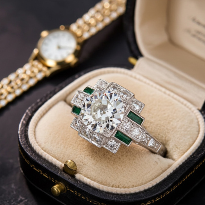 Sotiya Art Deco Round Cut Engagement Ring Sterling Silver-Sotiya