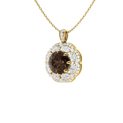 Sotiya Coffee Round Cut Gorgeous Kaleidoscope Design Double Halo Necklace Sterling Silver-Sotiya