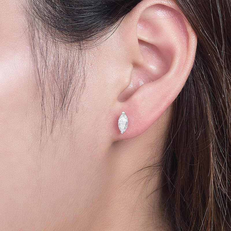 Sotiya Solitaire Marquise Cut Moissanite Stud Earrings Sterling Silver-Sotiya